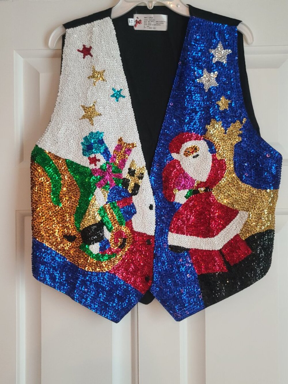NWOT 001 USA Womens XL (38) Sequined Christmas Vest Red/White/Blue/gold